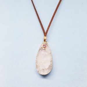 Druzy lucky eye leatherette  adjustable necklace
